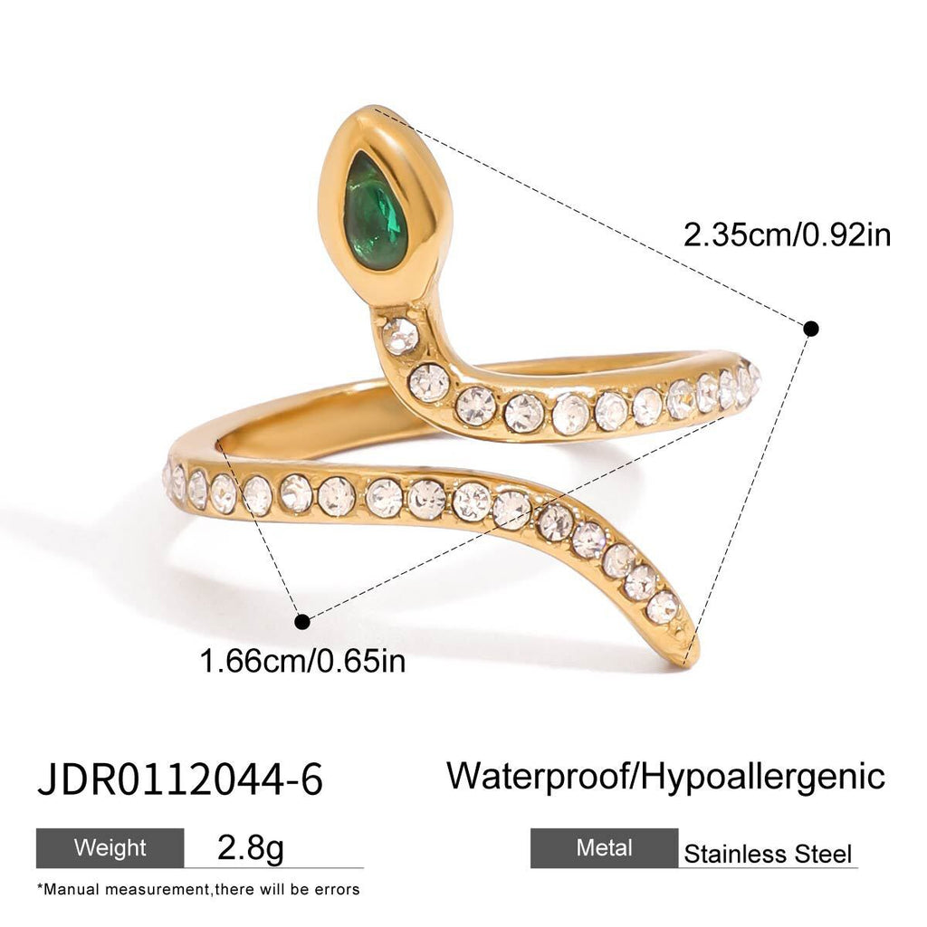 18K Gold Femme Fatale Emerald Pave Snake Ring