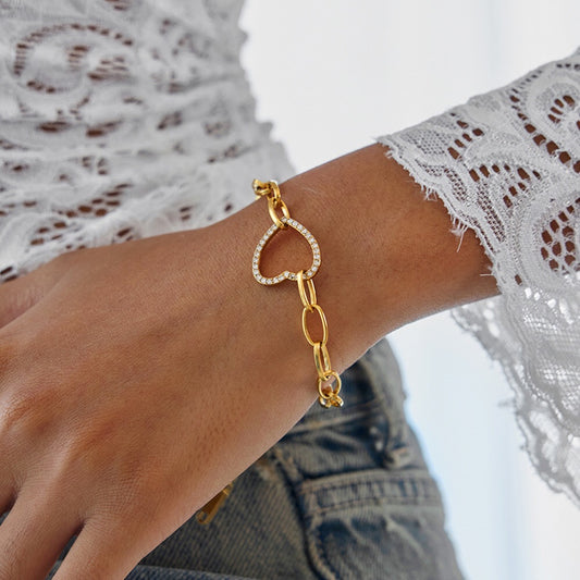 18K Gold Bling Heart Circle Chain Bracelet