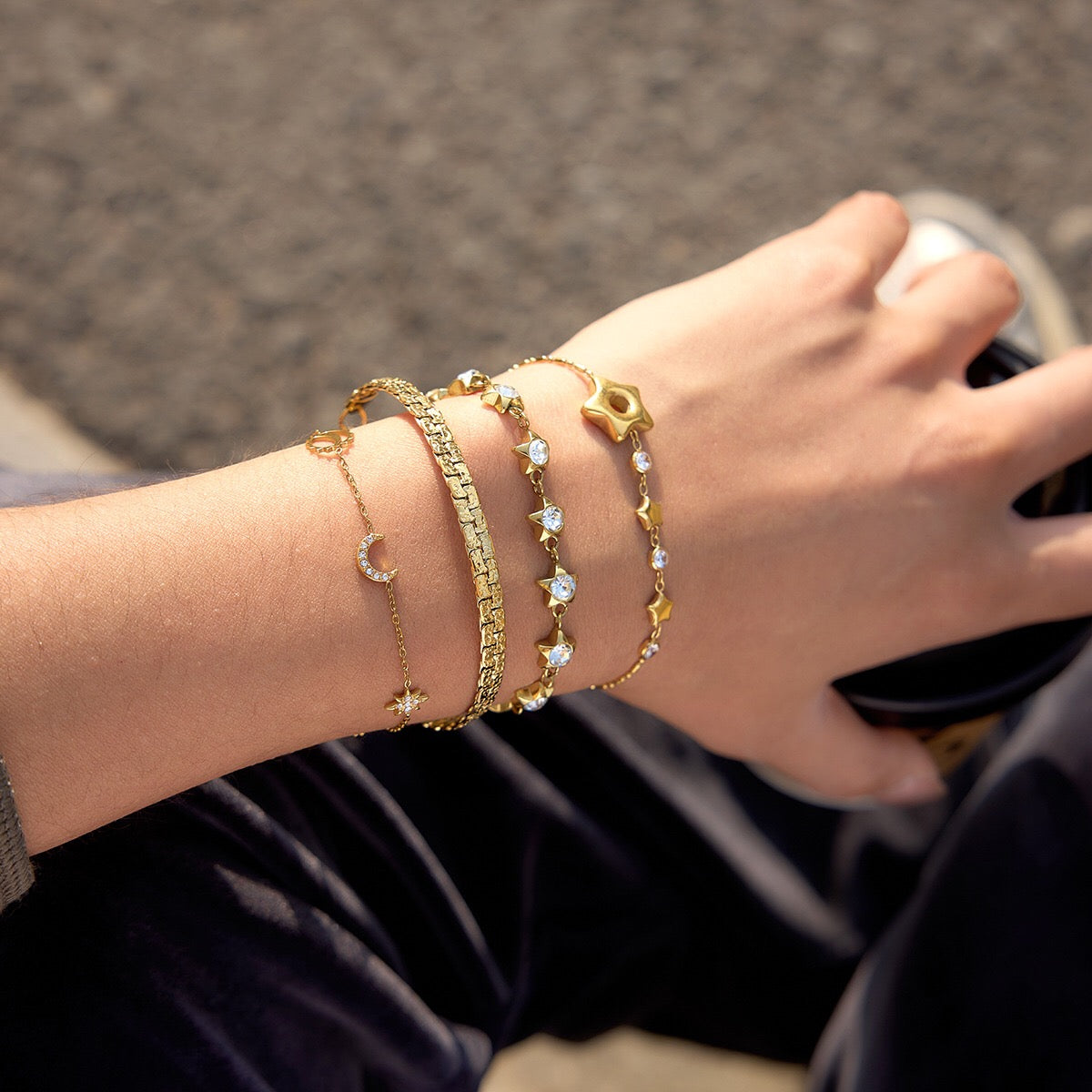 18K Gold Starlight Dainty Chain Tennis Bracelet Stack