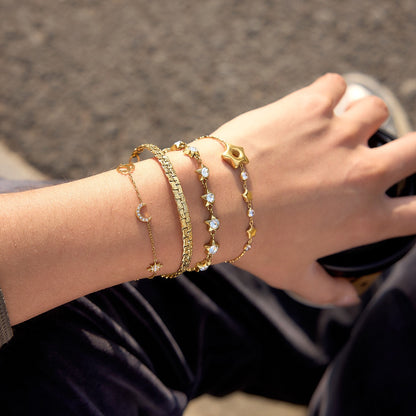18K Gold Starlight Dainty Chain Tennis Bracelet Stack
