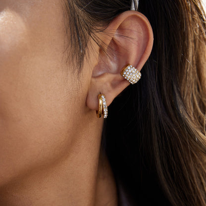 18K Gold Diamond Fever Huggie Earrings Ear Cuff Set