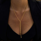 18K Gold Gala Beaded Y Shape Lariat Chain Necklace