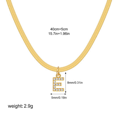 18K Gold Minimalist Glam Herringbone Chain Initial Dainty Necklace
