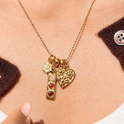 18K Gold Love in Bloom Pink Heart Flower Pendant Charm Necklace