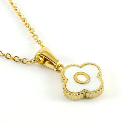 18K Gold Initial Clover Pendant Necklace