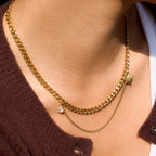 18K Gold Nova Star Cuban Link Chain Layered Necklace