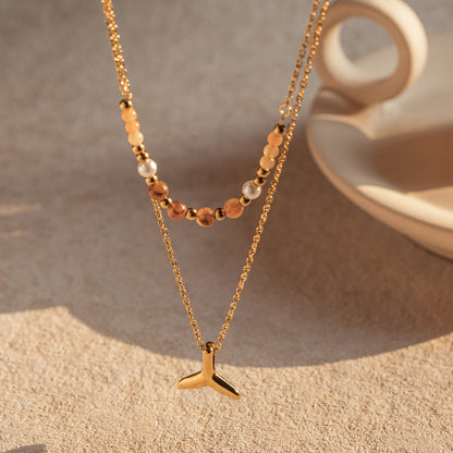 18K Gold Whale Tail Layered Necklace