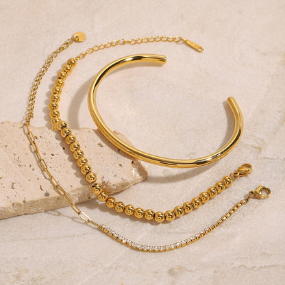 18K Gold The Fine Edit Beaded Chain Tennis Cuff Bangle Bracelet Stack