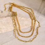 18K Gold Paperclip Chain Cuban Link Layered Necklace Set