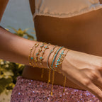 18K Gold Blue Winter Wonderland Moon and Stars Tennis Bracelet Stack