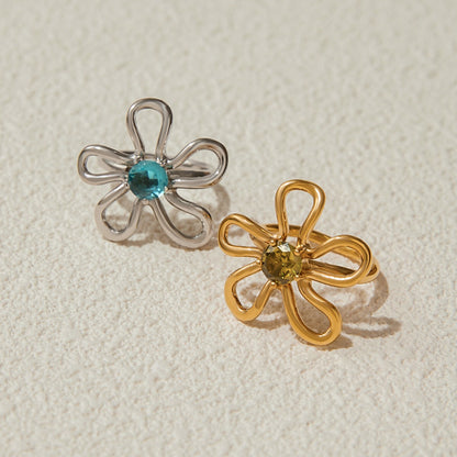 18K Gold Bejeweled Flower Statement Ring