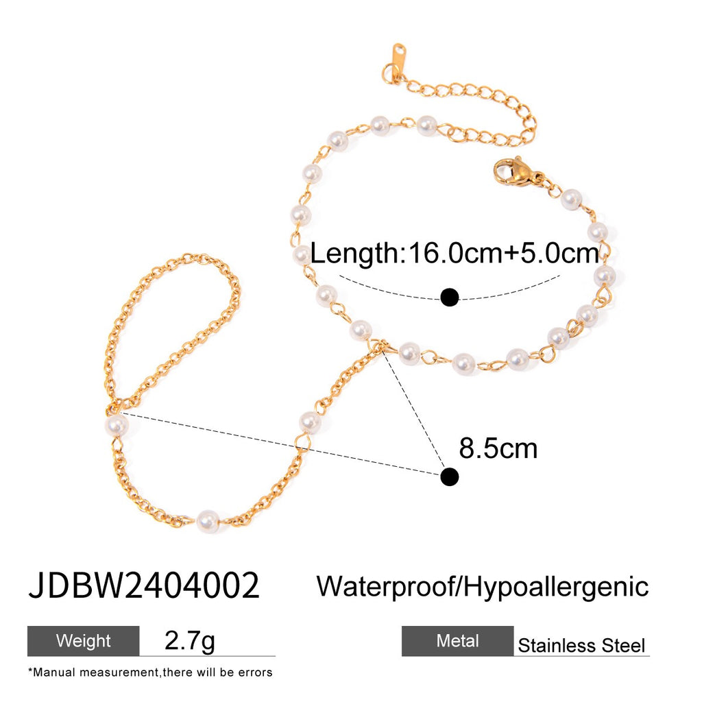 18K Gold Waterproof Elegant Pearl Hand Chain Bracelet