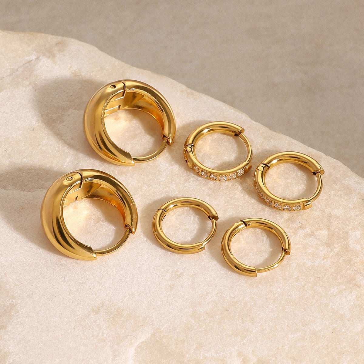 18K Gold Soft statement Small Hoop Huggie Earrings Set