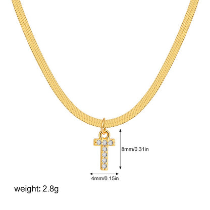 18K Gold Minimalist Glam Herringbone Chain Initial Dainty Necklace