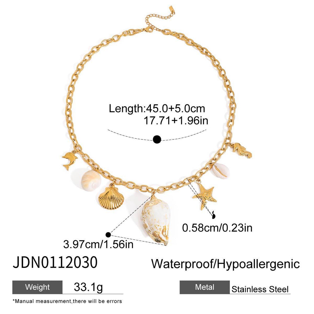 18K Gold Summer Chunky Shell Charm Necklace