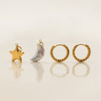 18K Gold Celestial Dream Star Pendant Pearl Moon Herringbone Chain Layered Necklace Set