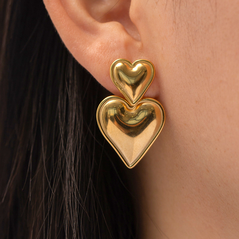 18K Gold Gilded Heart Drop Dangle Earrings
