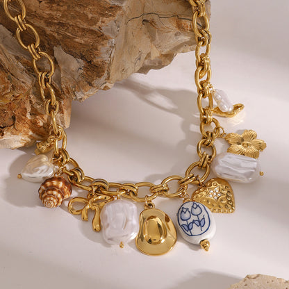 18K Gold Summer Pearl Cowboy Hat Charm Necklace