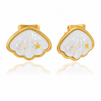 18K Gold Salt Air Seashell Pendant Necklace & Bangle Bracelet & Ring & Stud Earrings Set