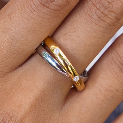 18K Gold and Silver Two Tone Multiple Linked Spinelli Trinity Ring Stack