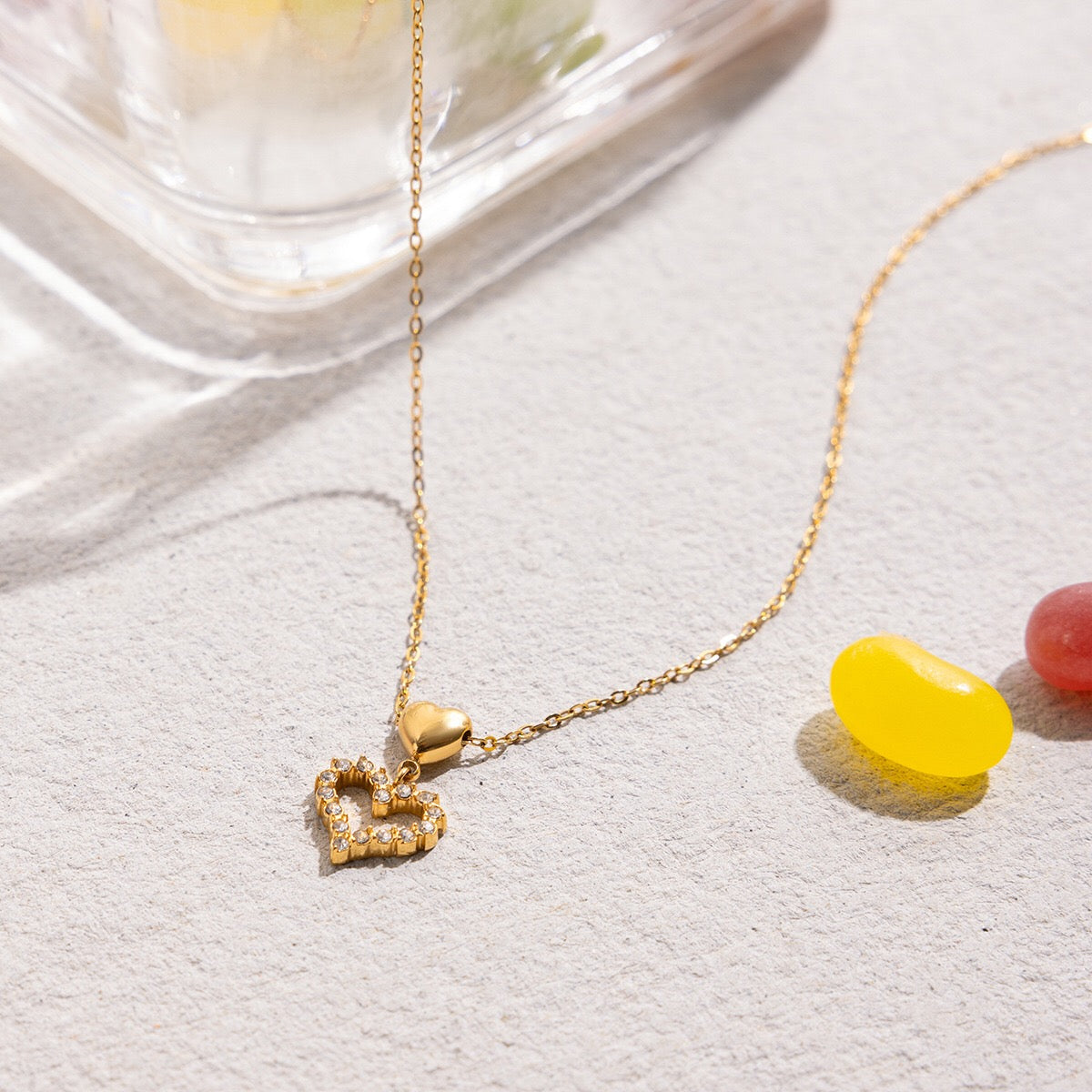 18K Gold Heart to Heart Dainty Pendant Necklace