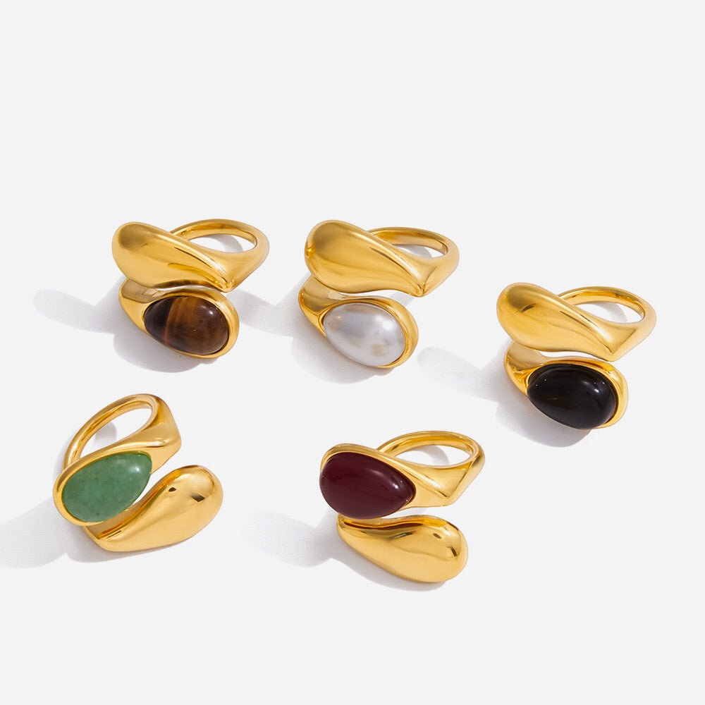 18K Gold Modern Royalty Gemstone Pearl Statement Ring