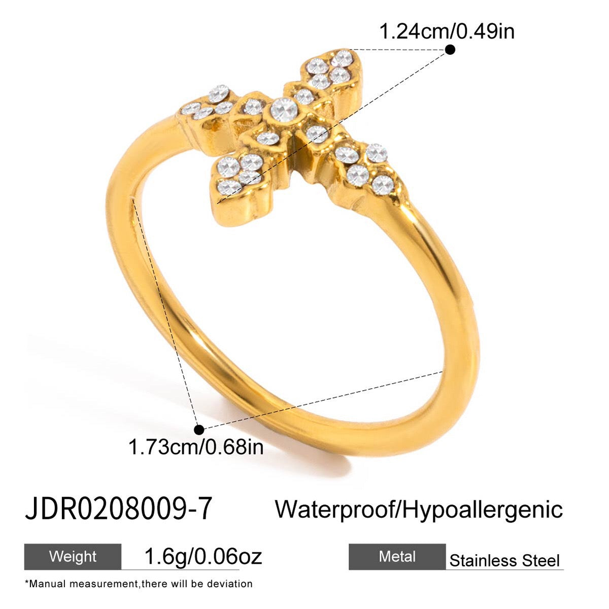 18K Gold Grace Cross Pave Stacking Rings