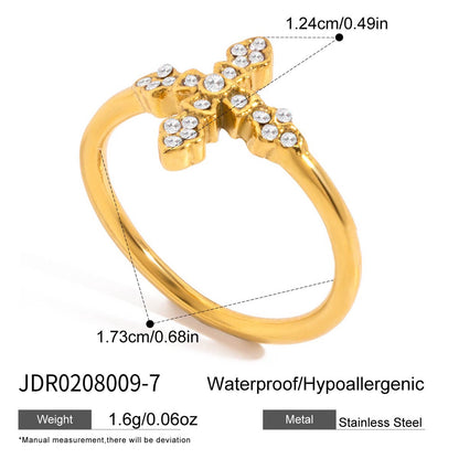18K Gold Grace Cross Pave Stacking Rings