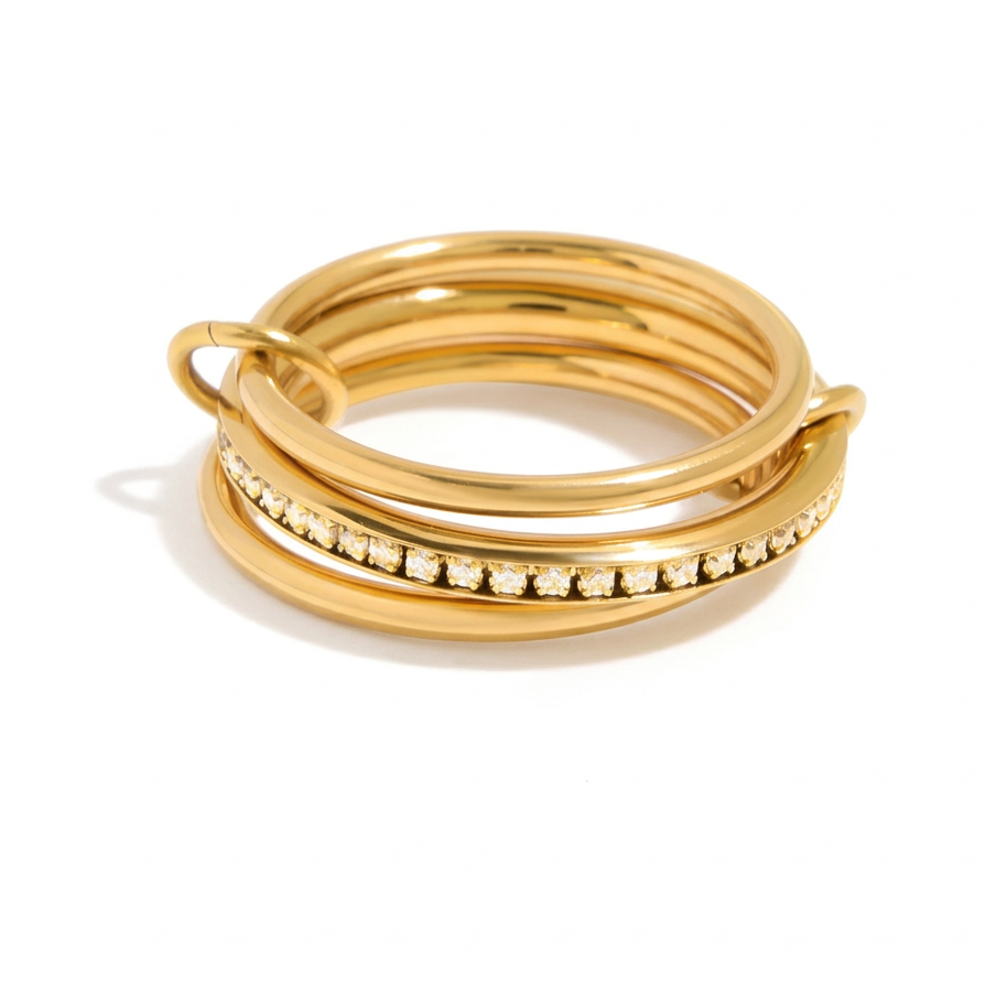 18K Gold and Silver Two Tone Pave Multi Layers Spinelli Stacking Rings