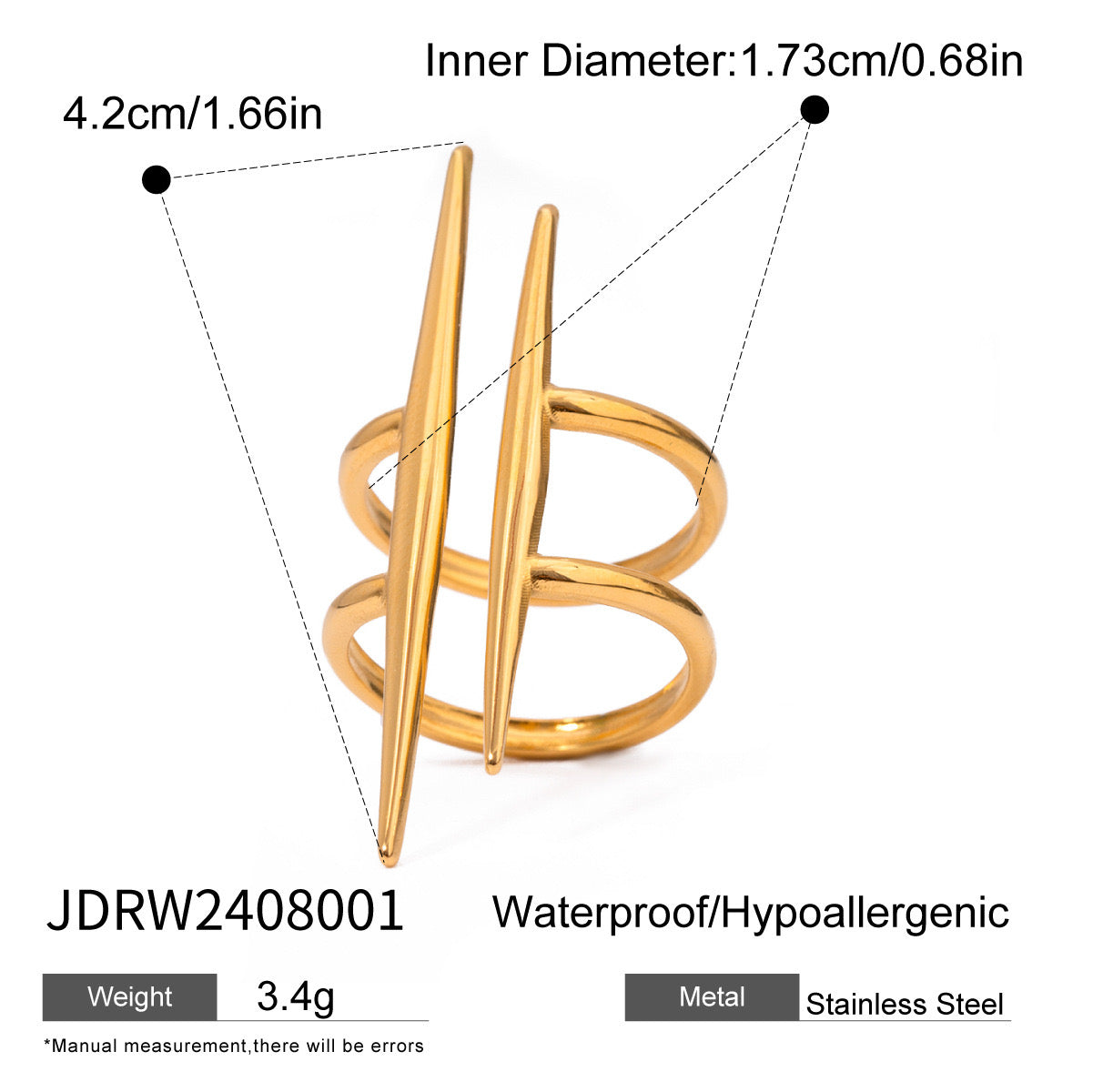 18K Gold Edgy Statement Cuff Ring
