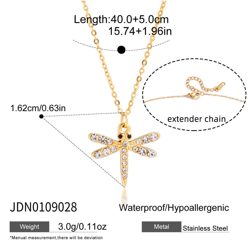 18K Gold Enchanted Garden Pave Dragonfly Ladybug Flower Dainty Pendant Necklace