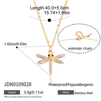 18K Gold Enchanted Garden Pave Dragonfly Ladybug Flower Dainty Pendant Necklace