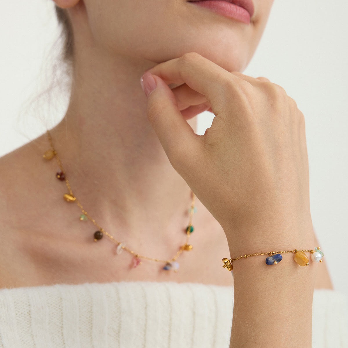 18K Gold Sunkissed Memory Color Beads Chain Bracelet