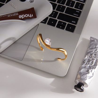 18K Gold Curved Seduction Statement Cuff Bangle Bracelet