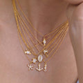 18K Gold Ocean Sparkle Seashell Palm Tree Dainty Pave Pendant Necklace Jewelry Set