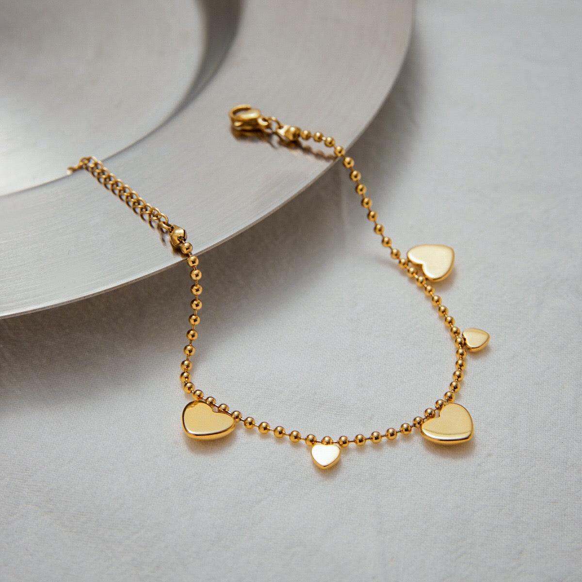 18K Gold Waterproof Flipped Heart Dainty Hand Jewelry Chain Bracelet