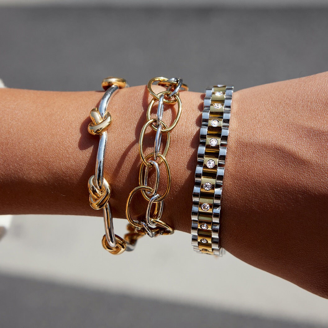 18K Gold and Silver Two Tone Power Pairing Watch Band Bracelet Stack