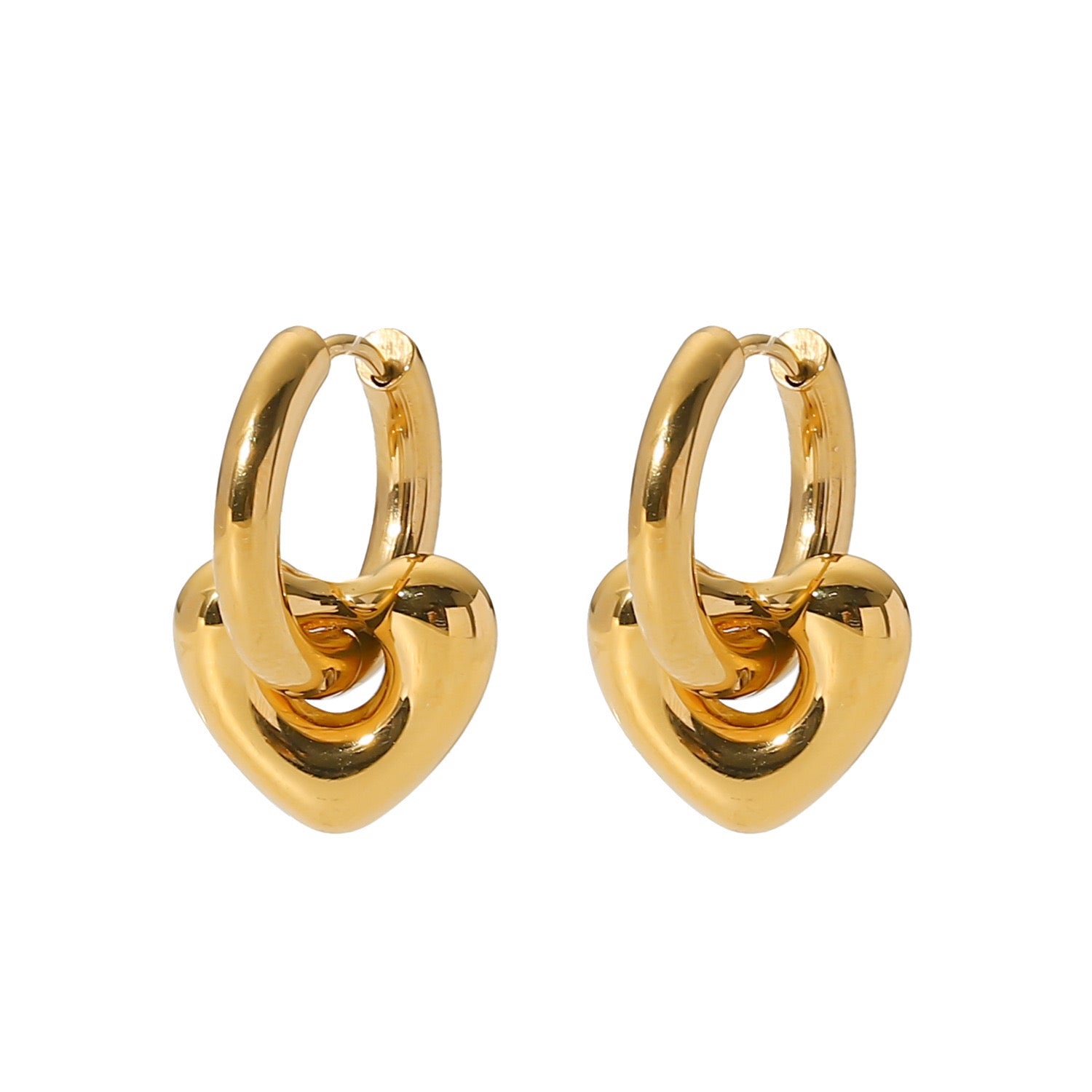 18K Gold Heart Huggie Earrings
