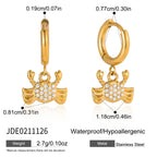 18K Gold Ocean Sparkle Seashell Palm Tree Small Hoop Huggie Earrings with Charm