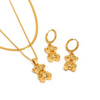 18K Gold Cute Gummy Bear Pendant Herringbone Snake Chain Layered Necklace