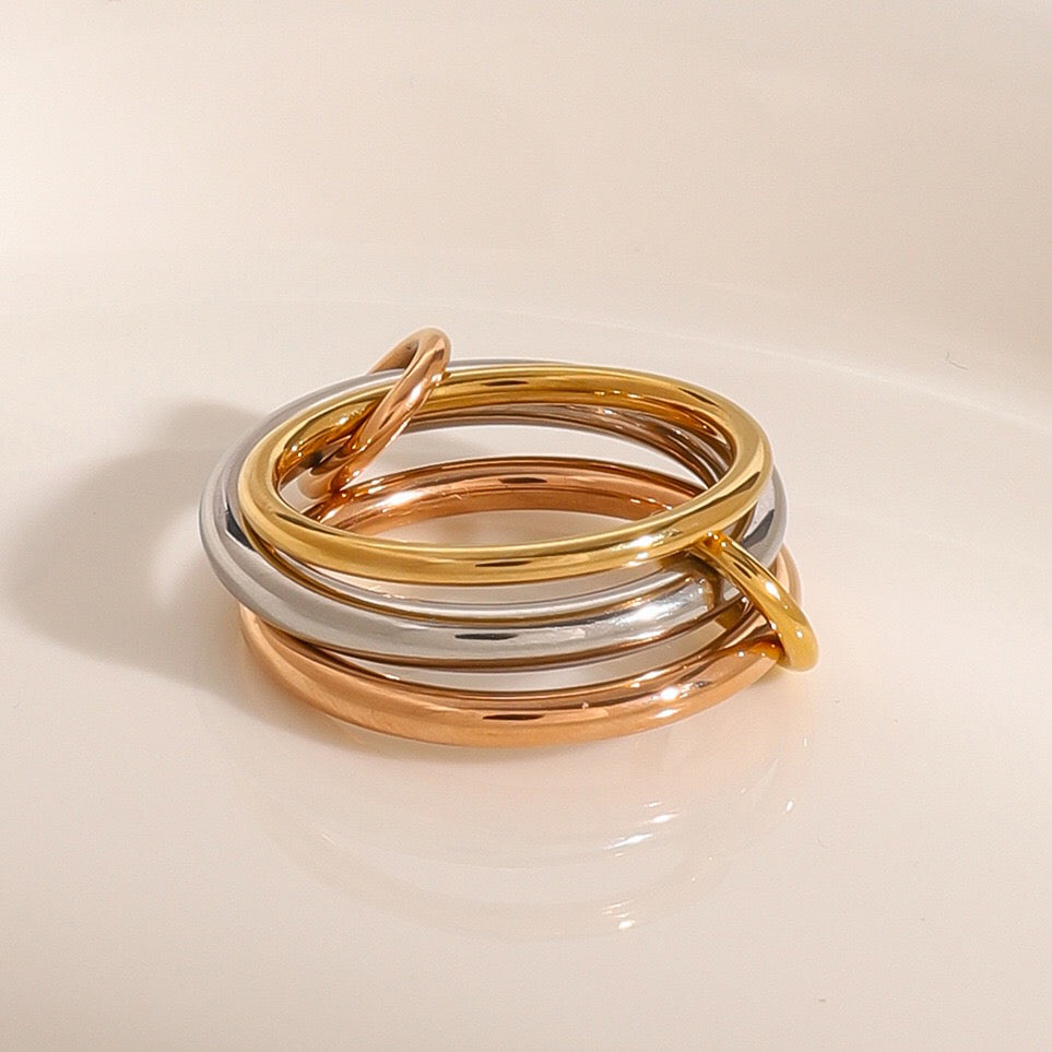 18K Gold and Silver Mixed Metal Multi Layers Spinelli Stacking Rings