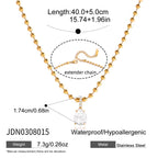 18K Gold Minimal Glow CZ Pendant Paperclip Beaded Chain Layered Necklace Set