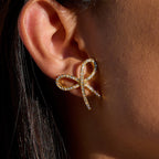18K Gold Bling Coquette Bow Stud Earrings Ear Cuffs Set