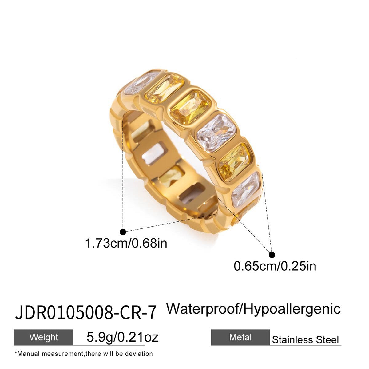 18K Gold Aura Color Gem Eternity Tennis Ring