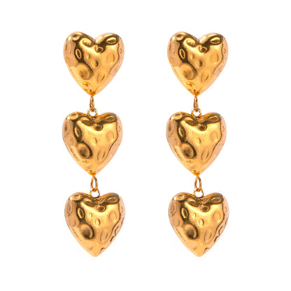 18K Gold Heart Drop Dangle Statement Earrings