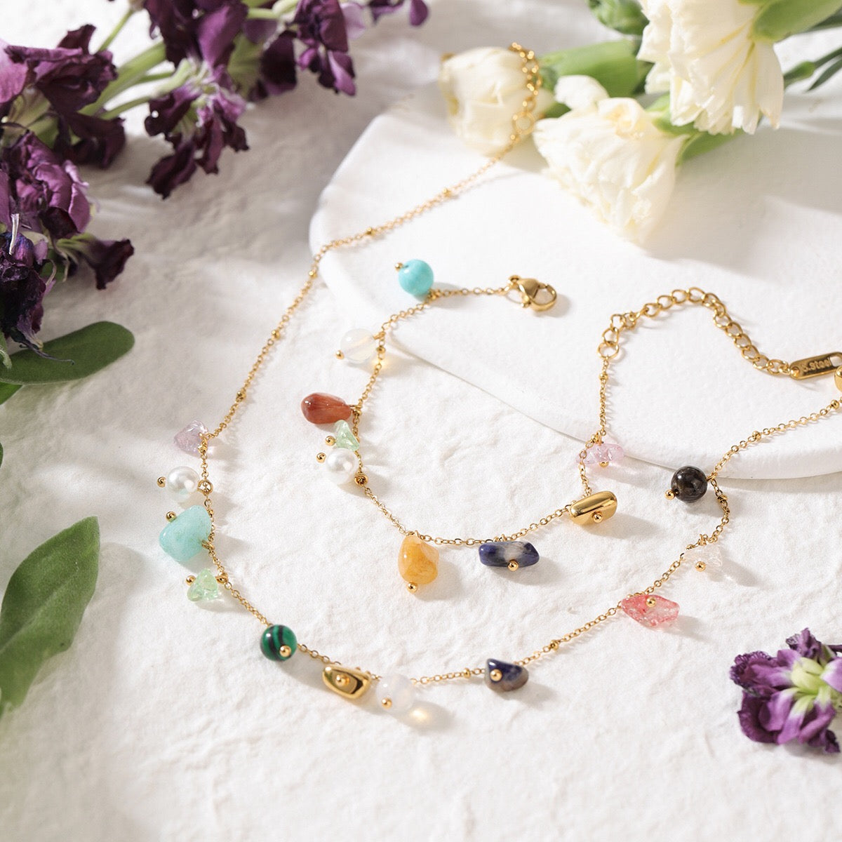 18K Gold Sunkissed Memory Color Beads Chain Bracelet