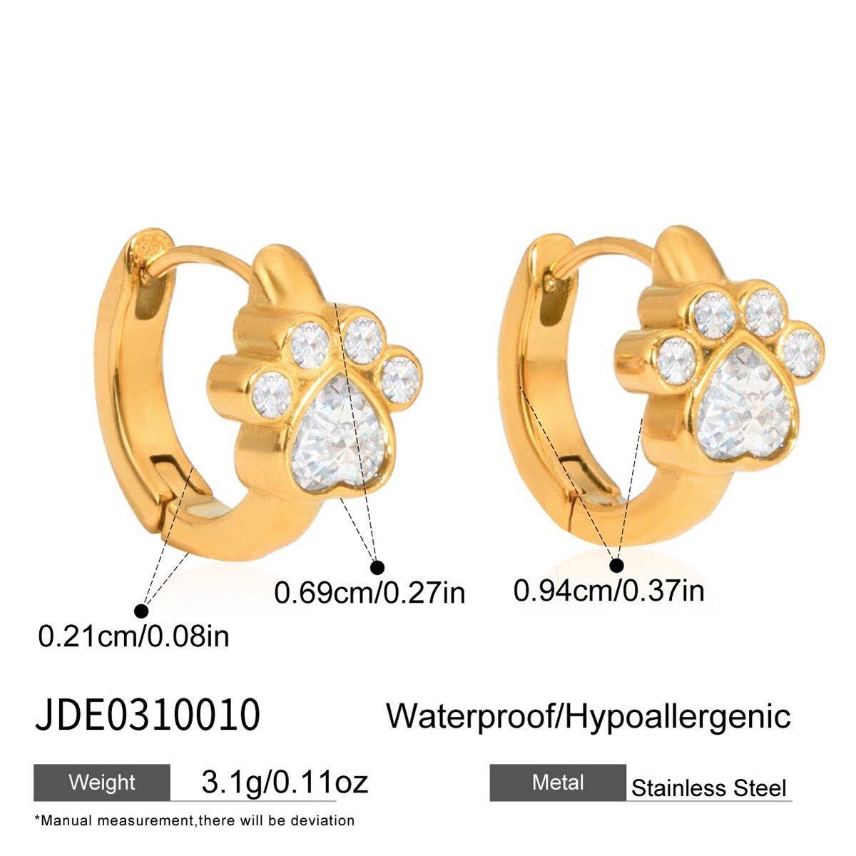 18K Gold Paw Print Small Hoop Huggie Earrings