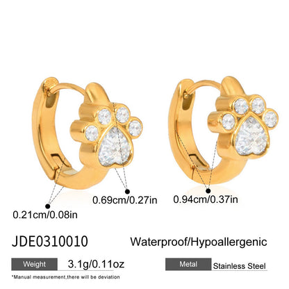 18K Gold Paw Print Small Hoop Huggie Earrings