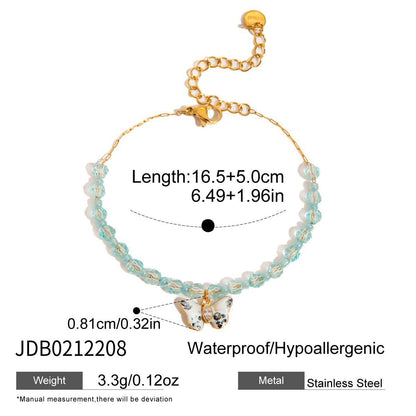 18K Gold Enchanted Garden Flower Dragonfly Butterfly Dainty Bracelet