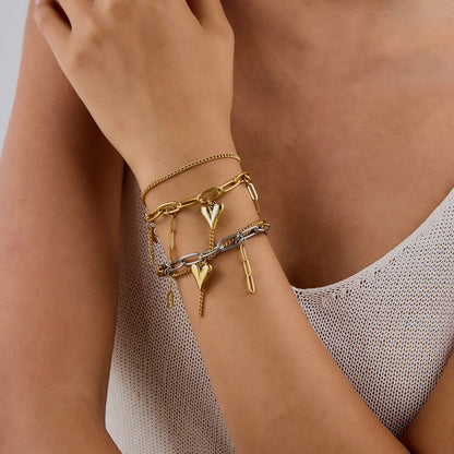 18K Gold Heart Charm Paperclip Chain Bracelet